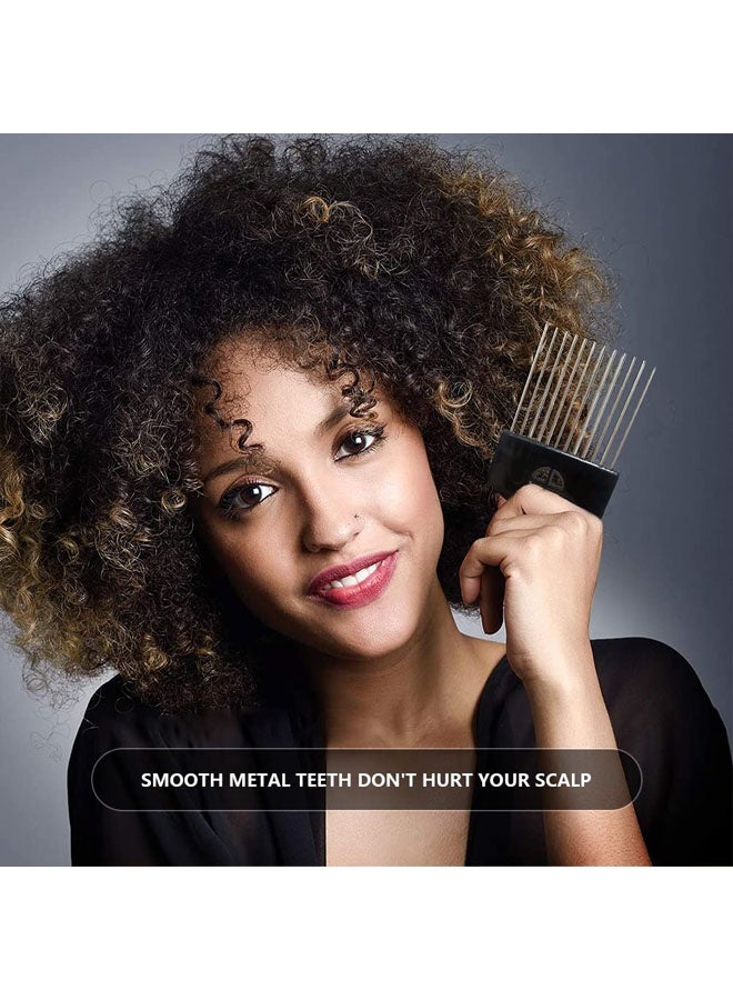 2 Pack Black Metal Afro Pick Combs for Curly Hair - Detangle & Style Comb for Women and Men, Durable Plastic & Metal, Fist Design for Hair Styling, Perfect for Wigs - Image 4